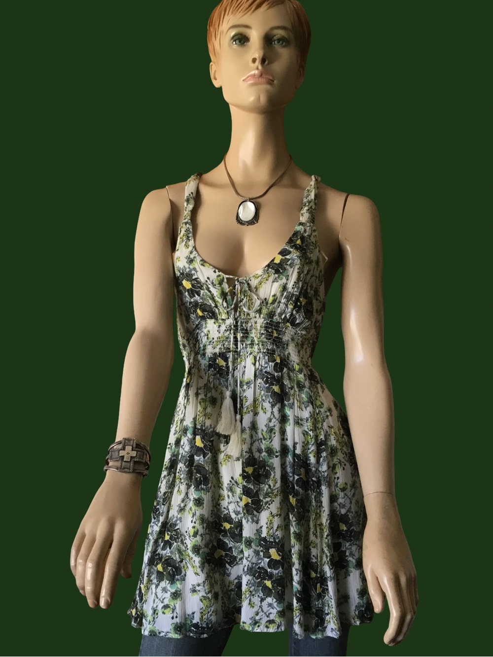 FREE PEOPLE FLORAL DEEP V NECK TUNIC SUMMER DRESS $98